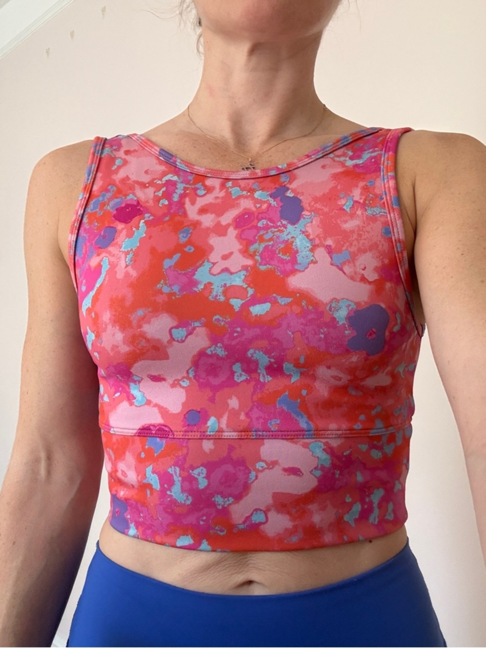 •Daily Practice Coral Pink Abstract Print Workout Top•